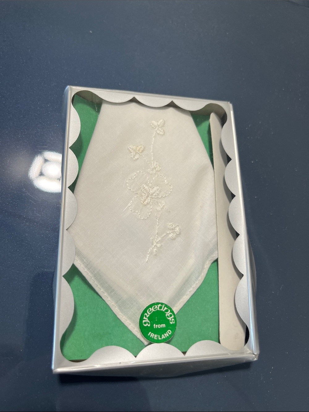 White Cotton Linen Clover Embroidered Handkerchief